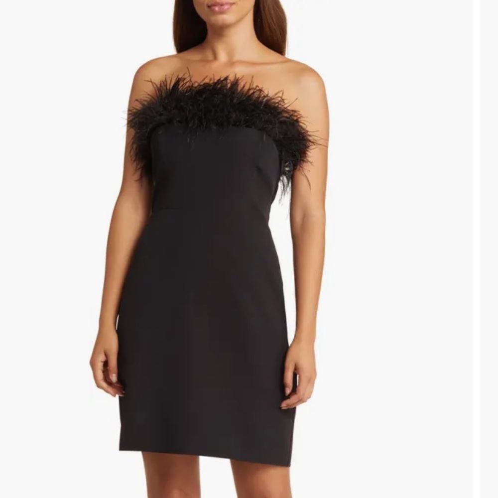 Sam Edelman Feather Trim Strapless Minidress black size 2